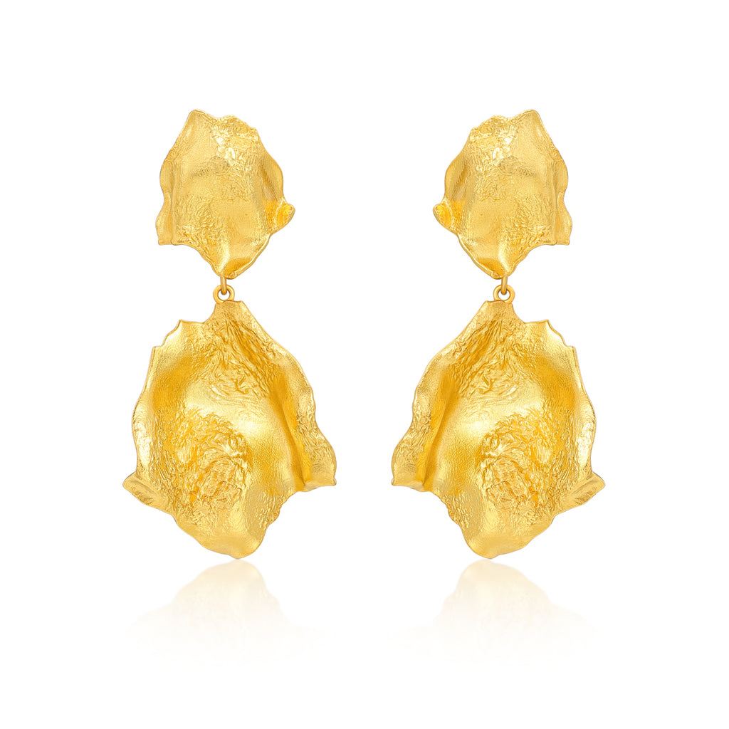 Large Rose Petal Earrings — 18k Gold Plated
