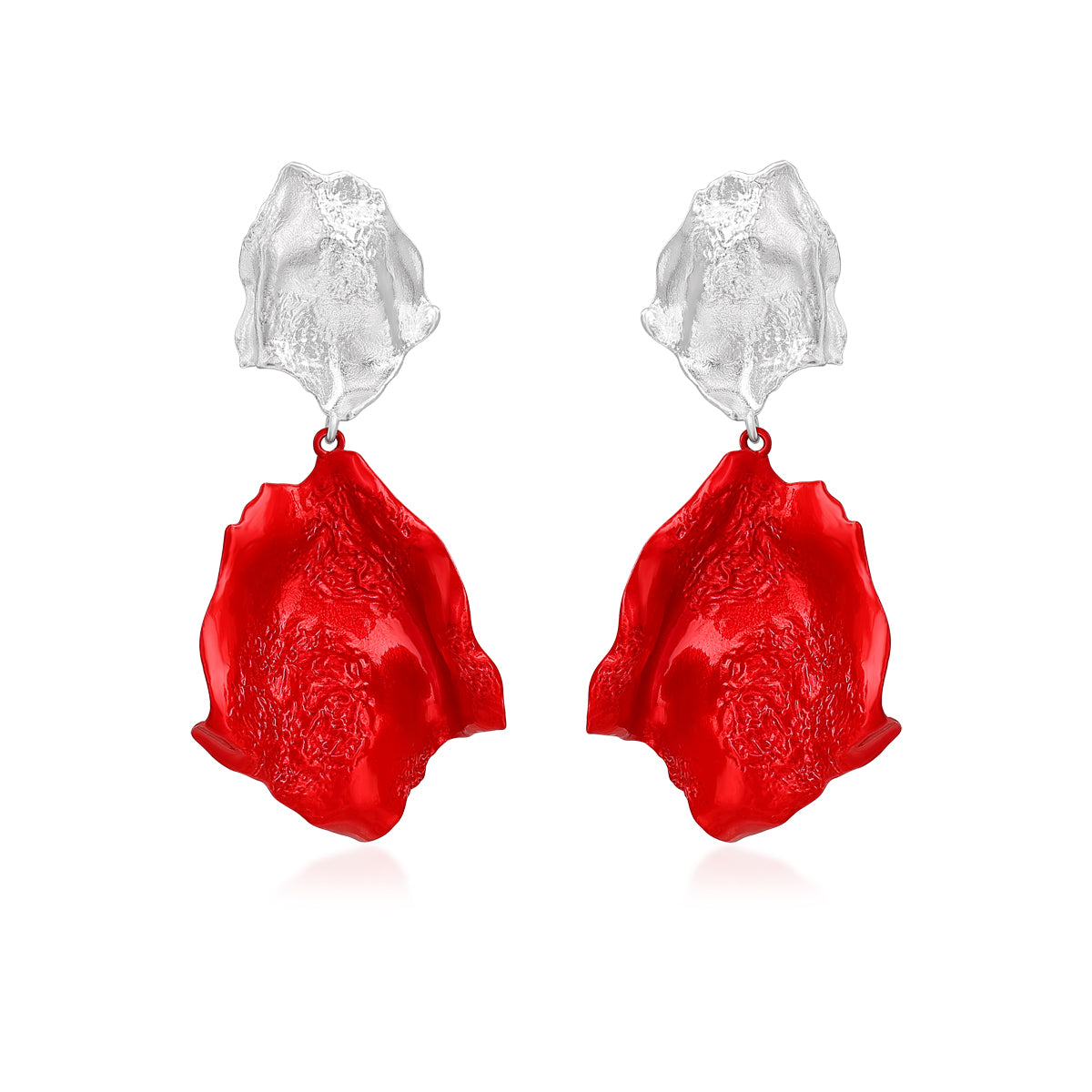 Large Rose Petal Earrings — Red Finish