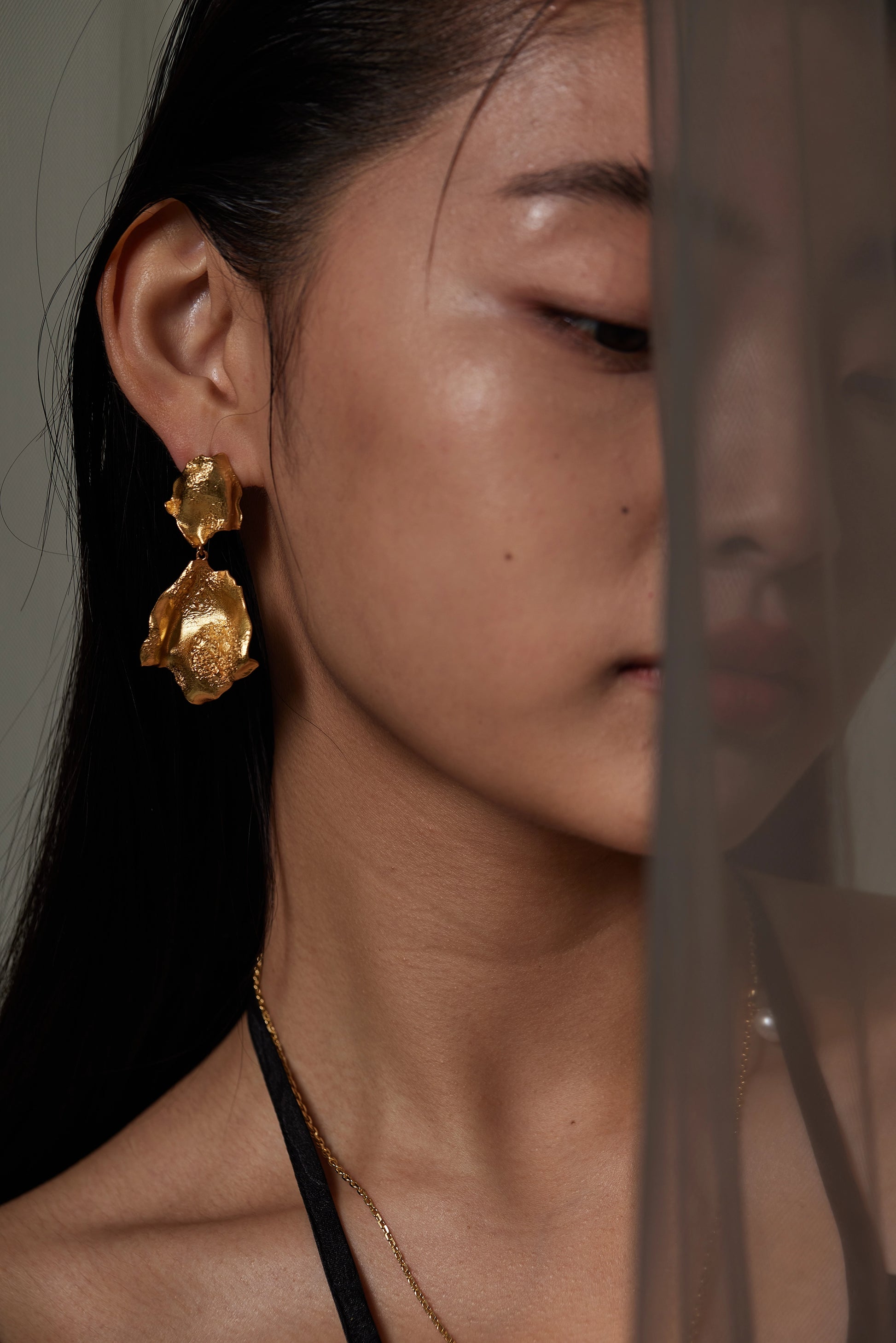 Large Rose Petal Earrings — 18k Gold Plated