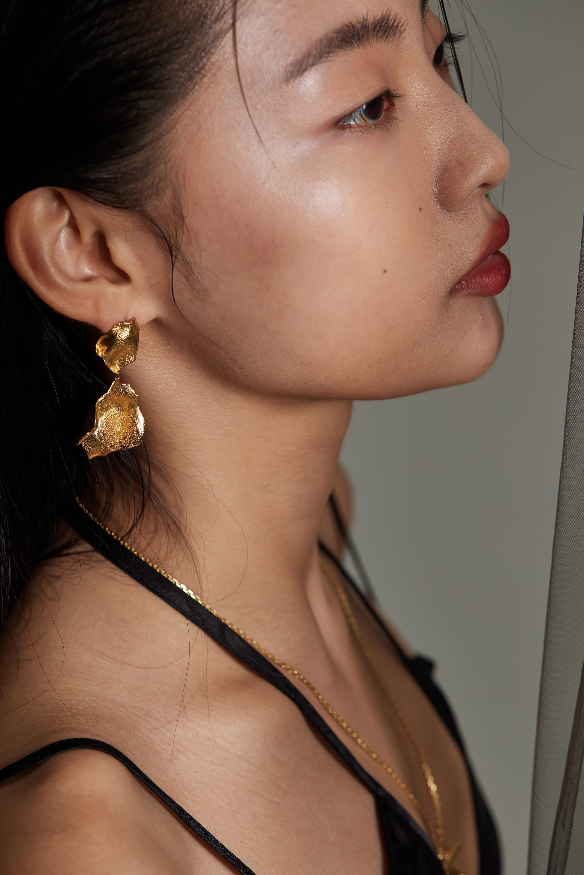 Large Rose Petal Earrings — 18k Gold Plated