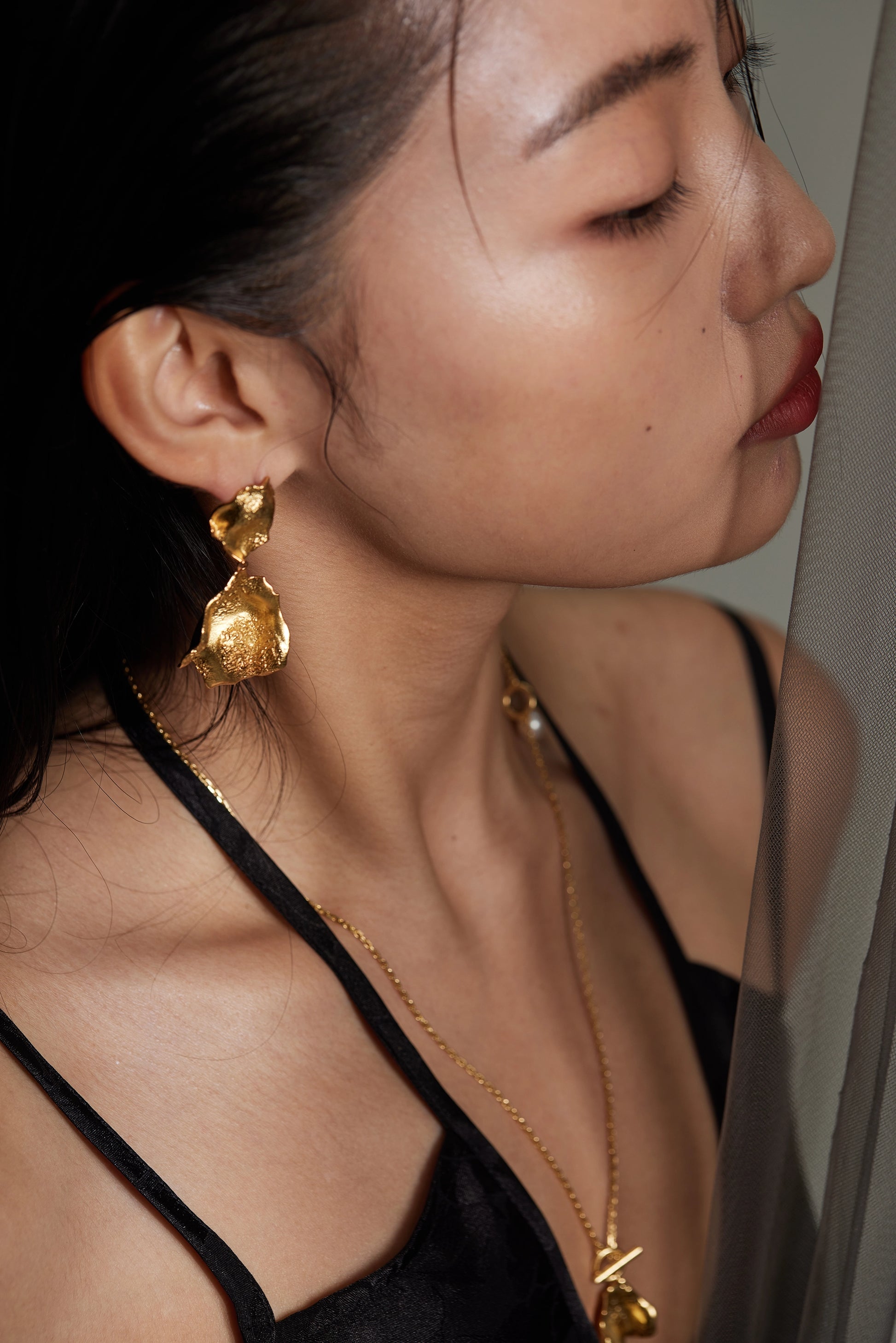 Large Rose Petal Earrings — 18k Gold Plated