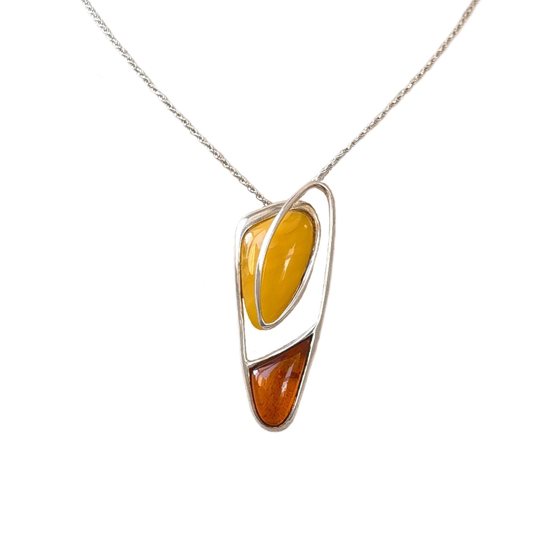 Natural Floral Amber Silver Necklace