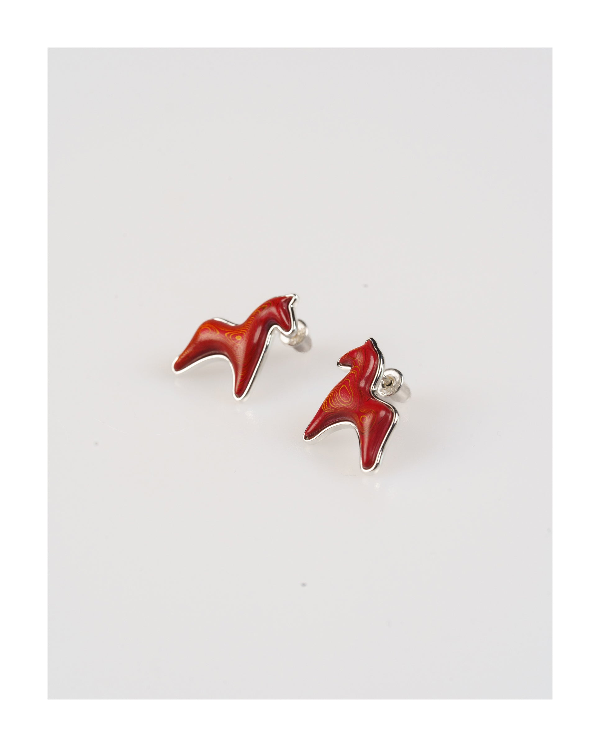 Red Lacquer Horse Studs Earrings