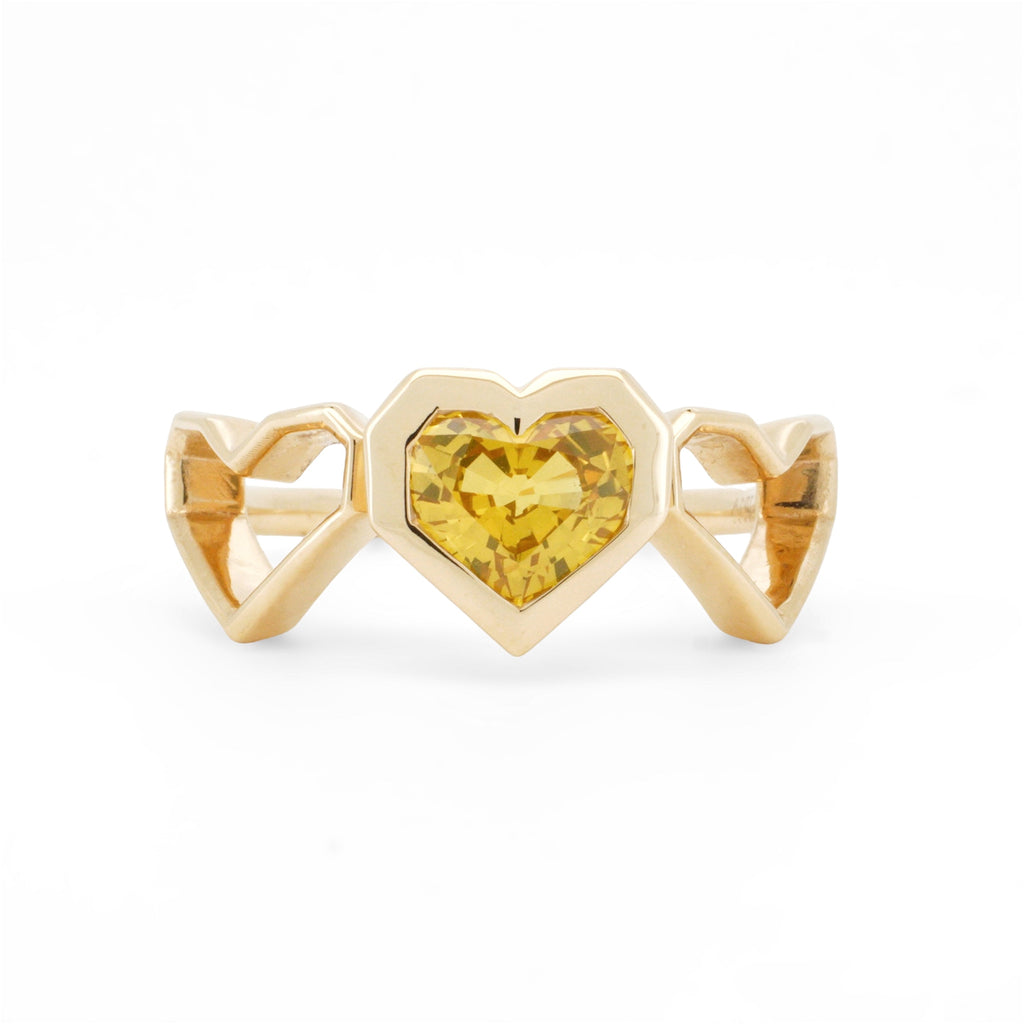 18K Gold Yellow Sapphire Heart Embrace Ring