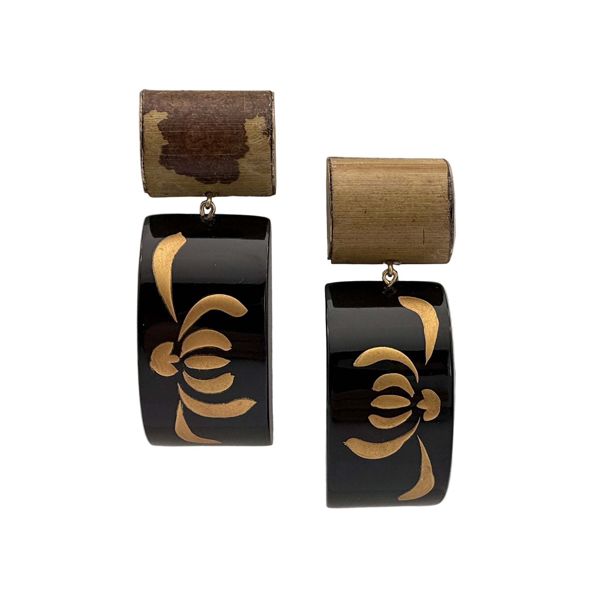 Tranquil Bamboo Lacquer Quasi-Maki-e Earrings