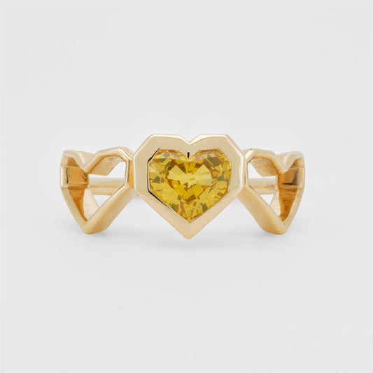 Yellow Sapphire Heart Embrace Ring