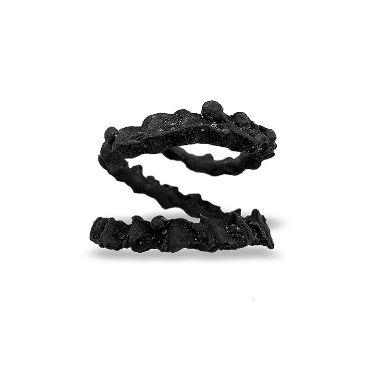 Black spiral ring on a white background