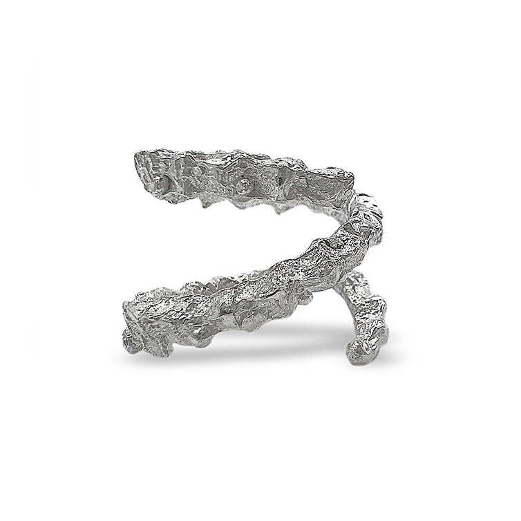 Amazon · Double Coil Snakebone Silver Ring — Silver ring with a textured design on a white background