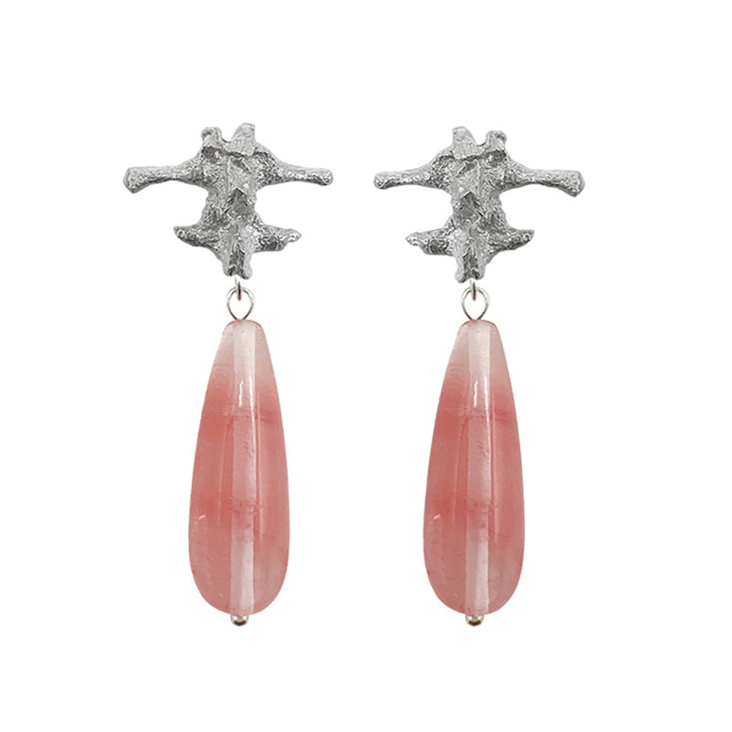 Amazon · Spine & Quartz Raindrop Earrings — Pair of earrings with star-shaped tops and pink teardrop-shaped drops on a white