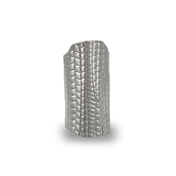Amazon · Tilted Tower Wide Band Ring — Metallic cylindrical object with textured surface on a white background