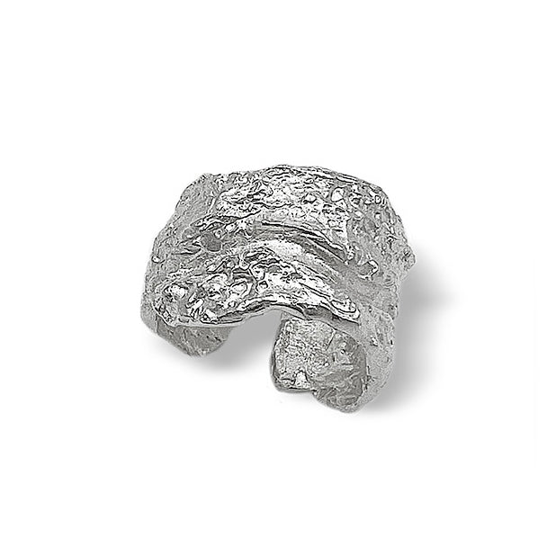 Amazon · Tree Grain Wide Band Silver Ring — Silver textured ring on a white background
