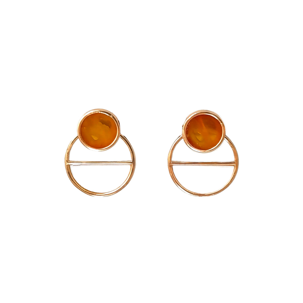 Meicily Amber & Mother-of-Pearl Convertible Earrings featuring semi-amber cabochons and luminous pearl inlays.