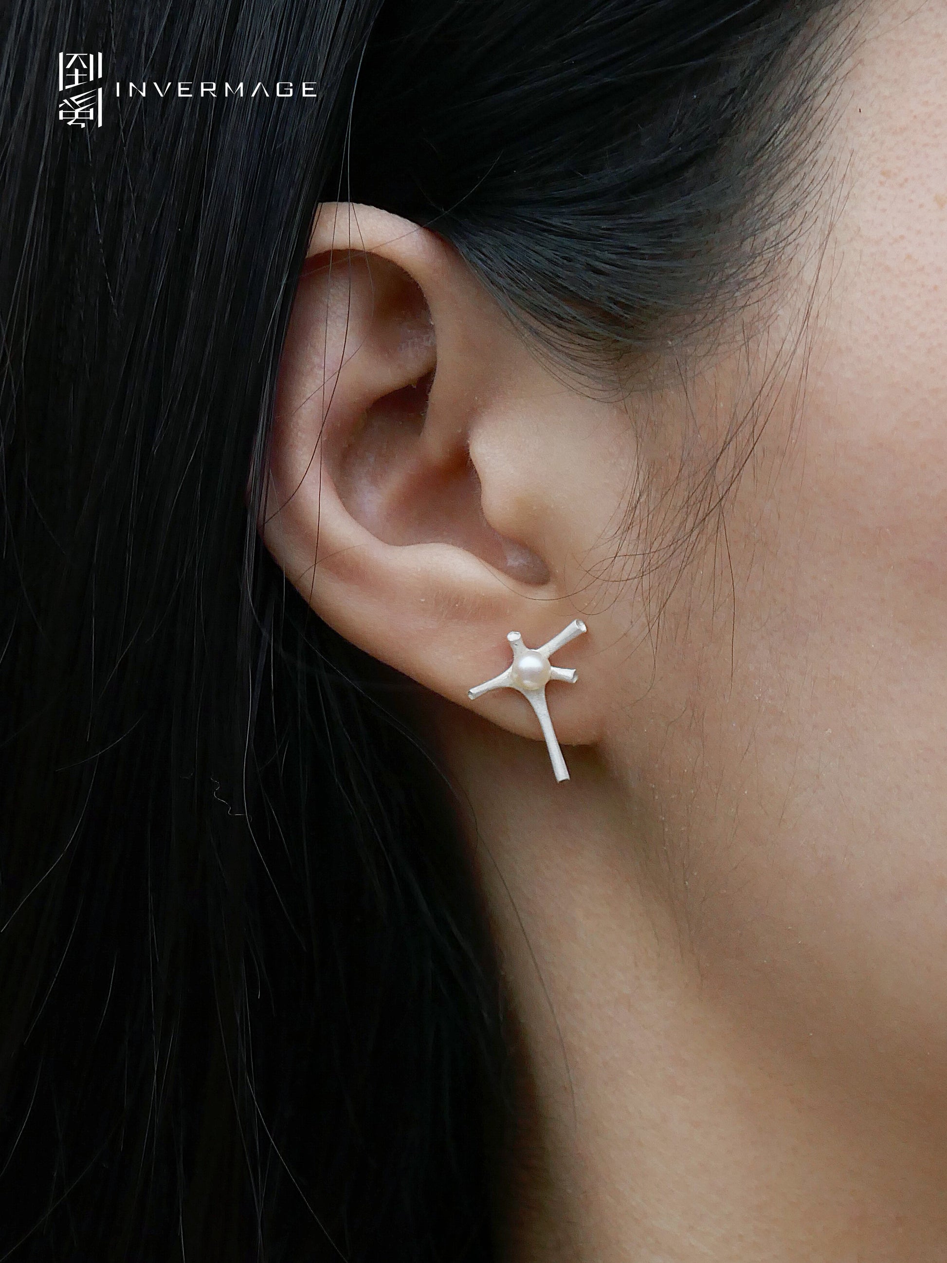 Antenna Pearl Stud Earrings by INVERMAGE, product view 2