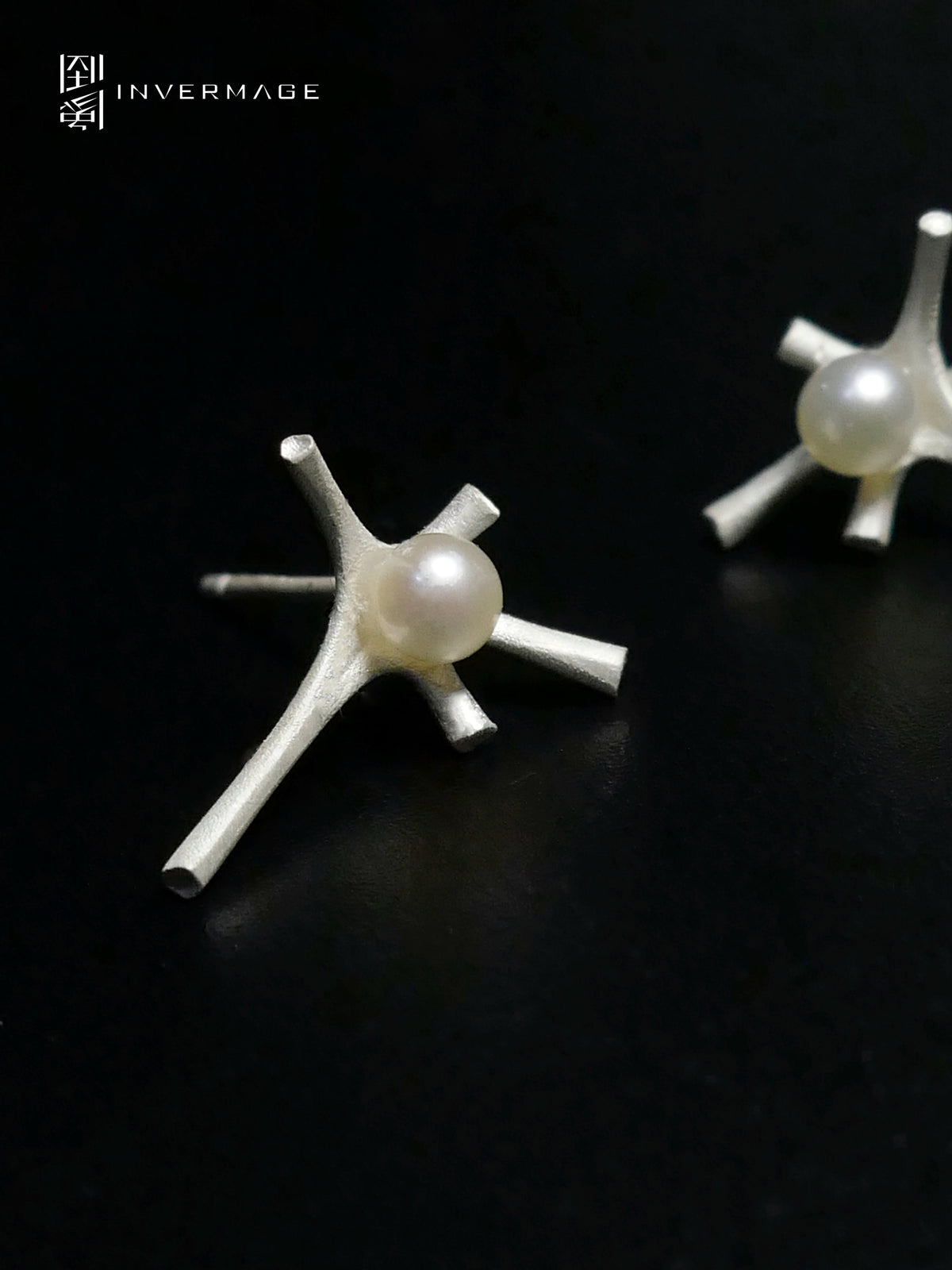 Antenna Pearl Stud Earrings by INVERMAGE, product view 3