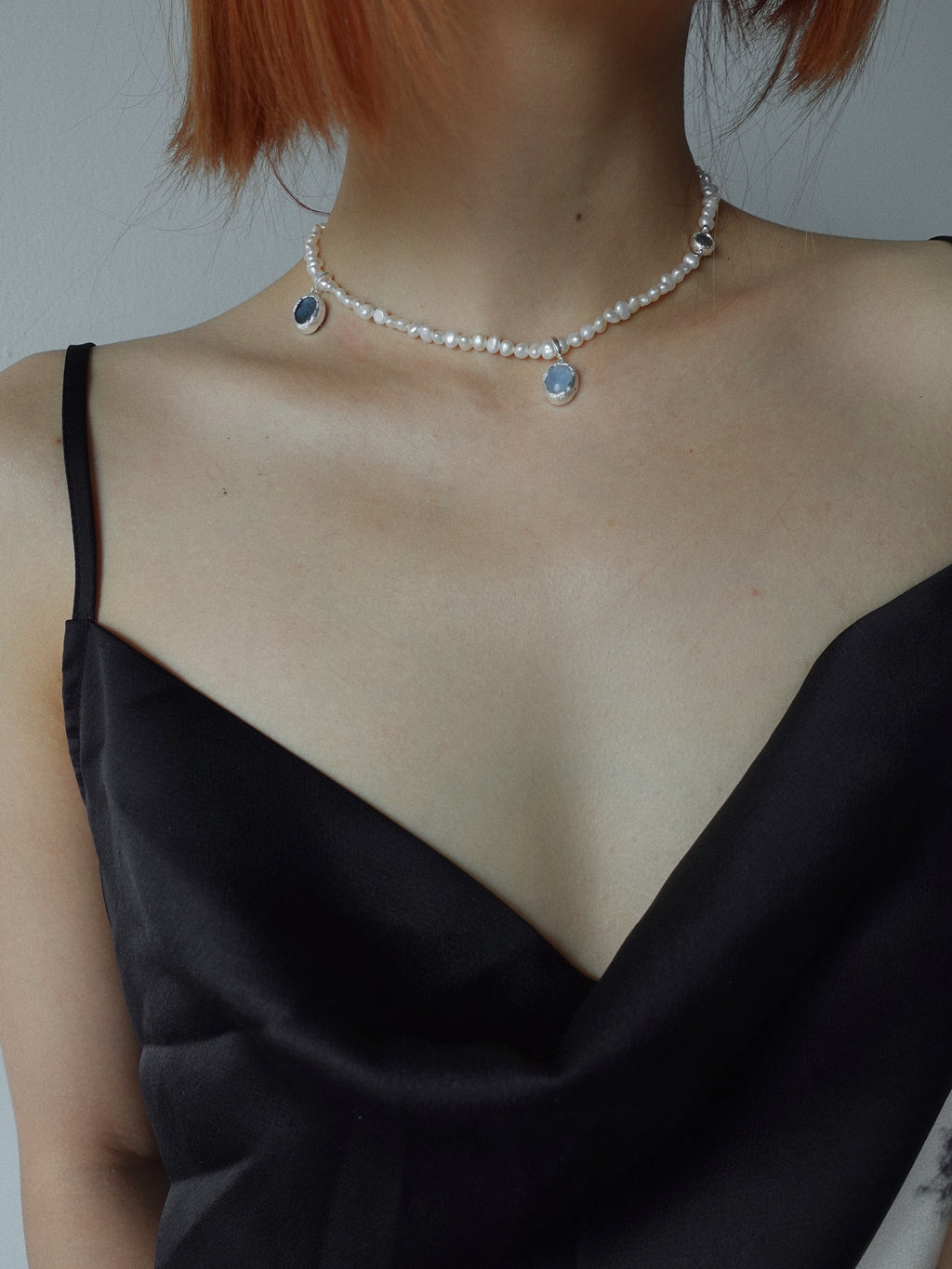 Aqua Drop Pearl Necklace by Luna-mi, product view 2
