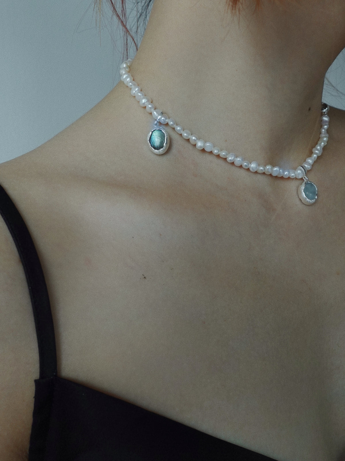 Aqua Drop Pearl Necklace by Luna-mi, product view 3