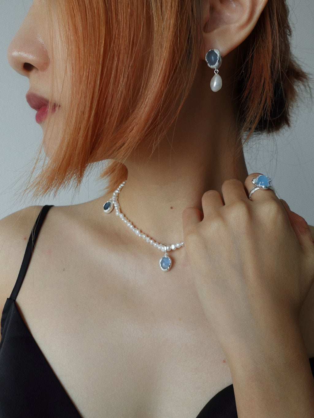 Aqua Drop Pearl Necklace by Luna-mi, product view 4