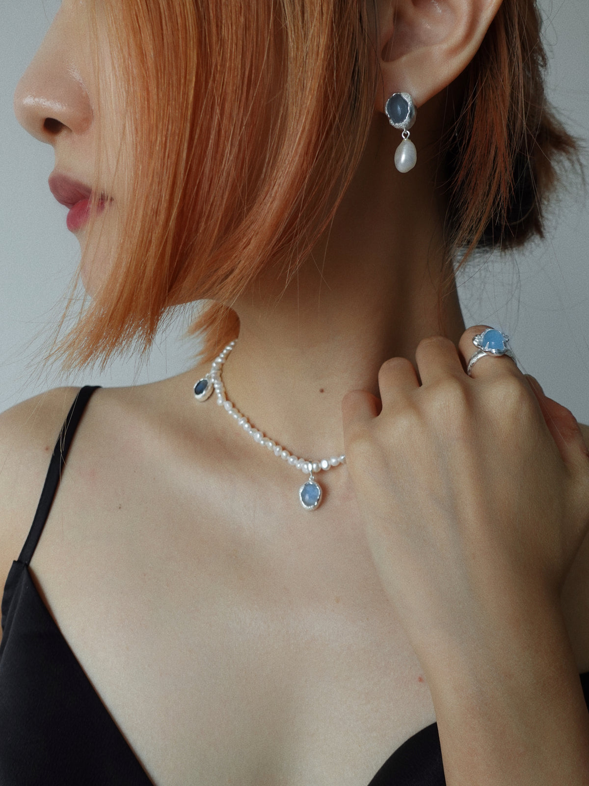 Aqua Drop Pearl Necklace by Luna-mi, product view 4