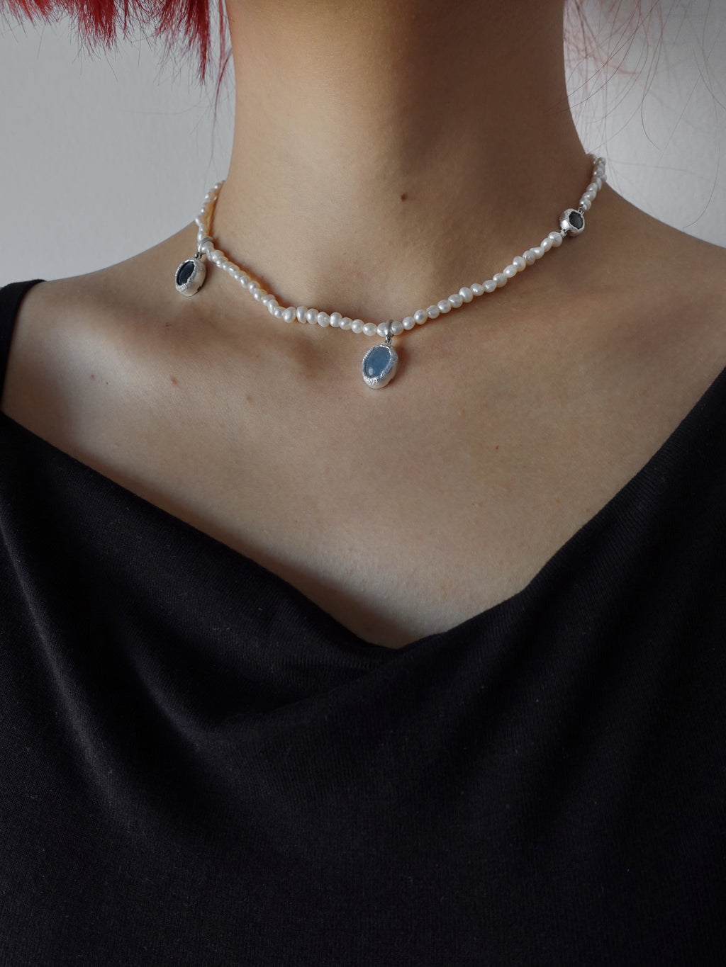 Aqua Drop Pearl Necklace by Luna-mi, product view 5