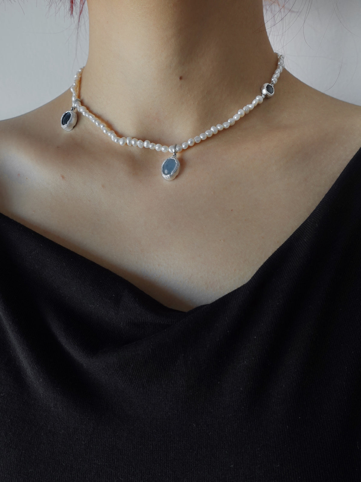 Aqua Drop Pearl Necklace by Luna-mi, product view 6