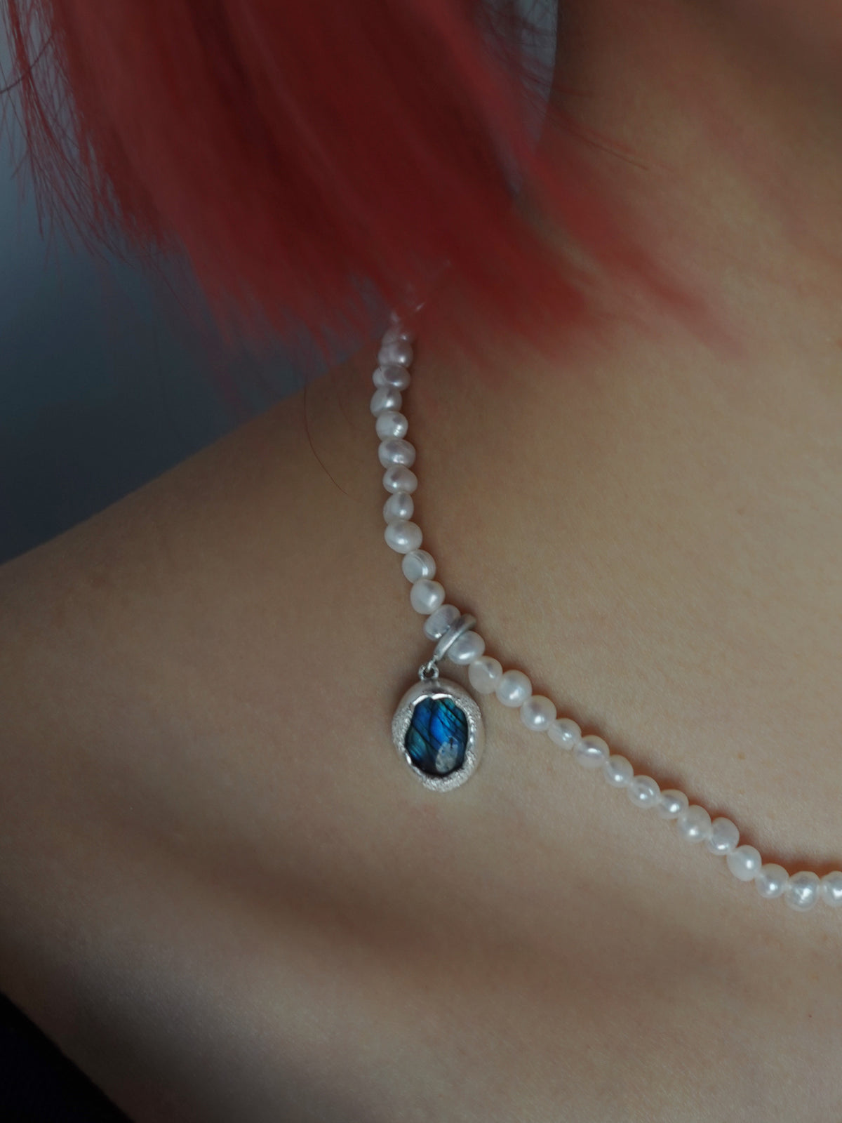 Aqua Drop Pearl Necklace by Luna-mi, product view 7