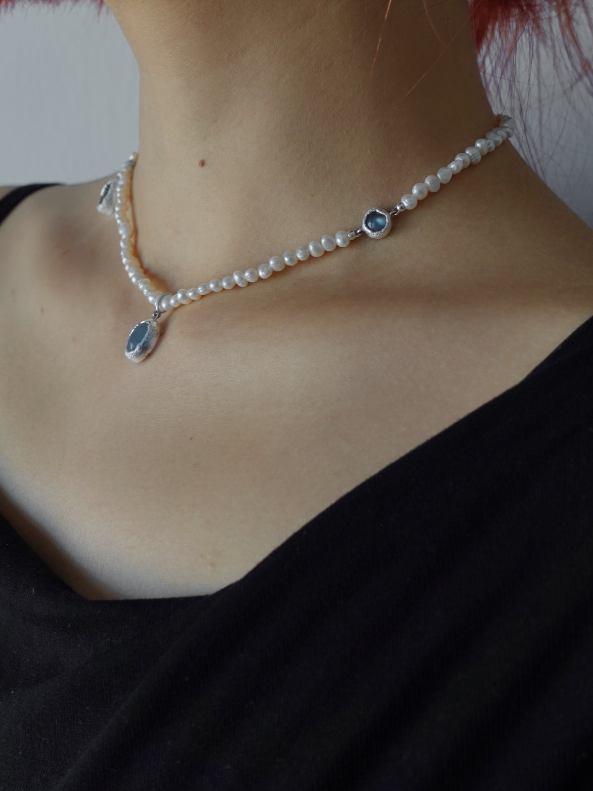 Aqua Drop Pearl Necklace by Luna-mi, product view 8