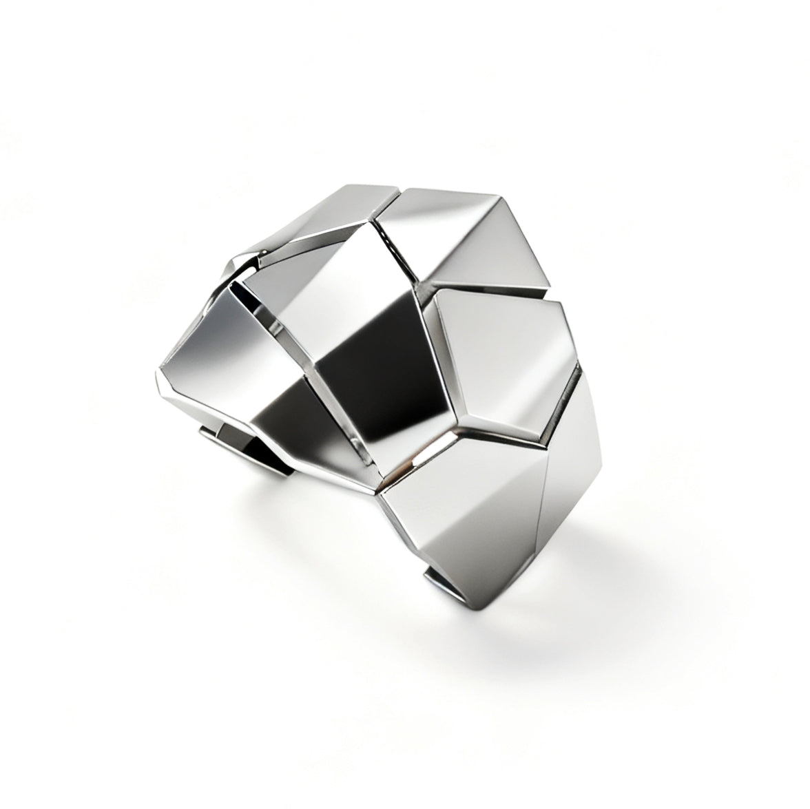 Silver geometric bracelet on a white background