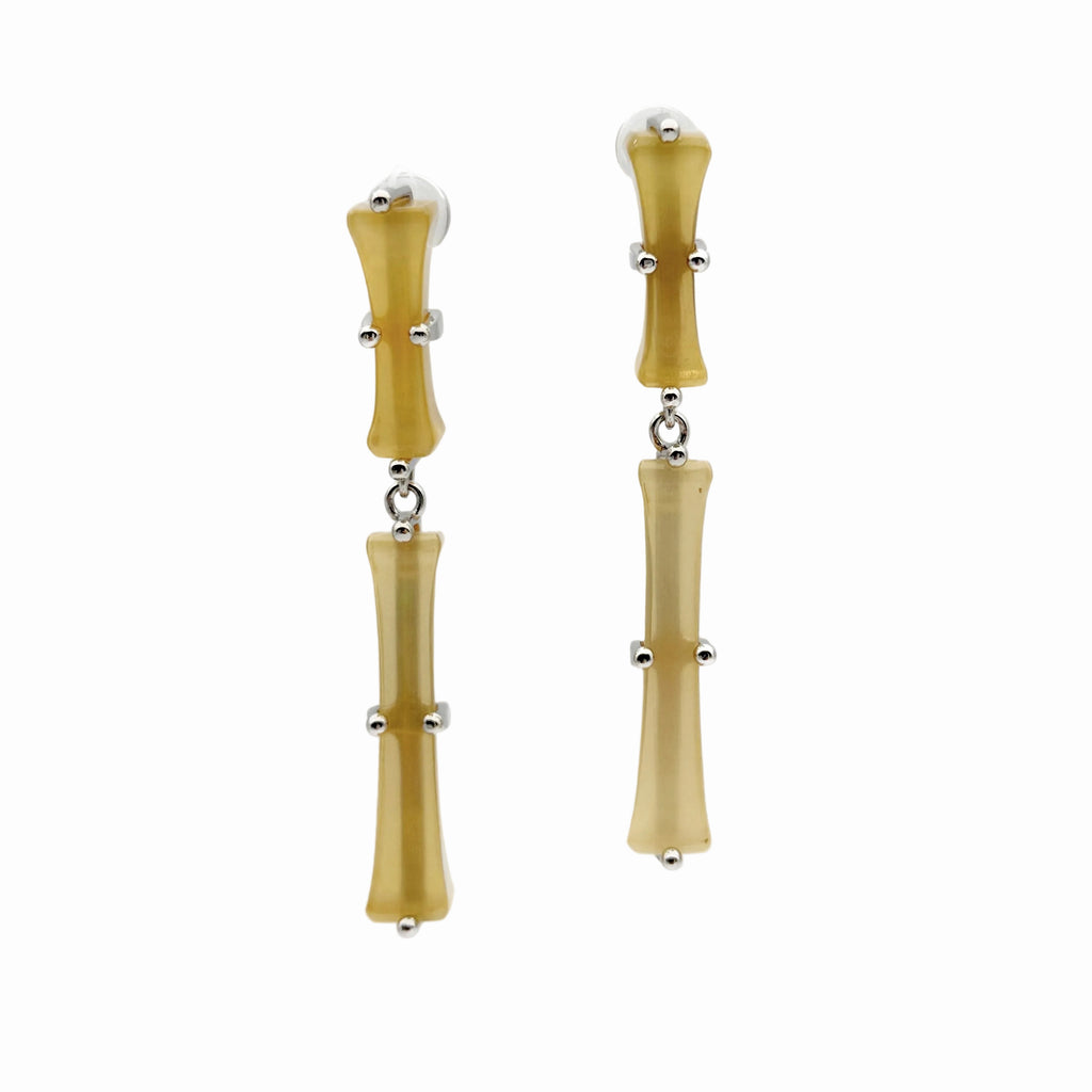 Pair of bamboo-shaped earrings on a white background