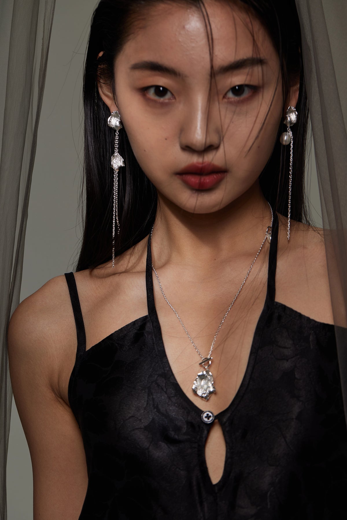 Baroque Pearl Petal Tassel Earrings by Luna-mi, product view 2