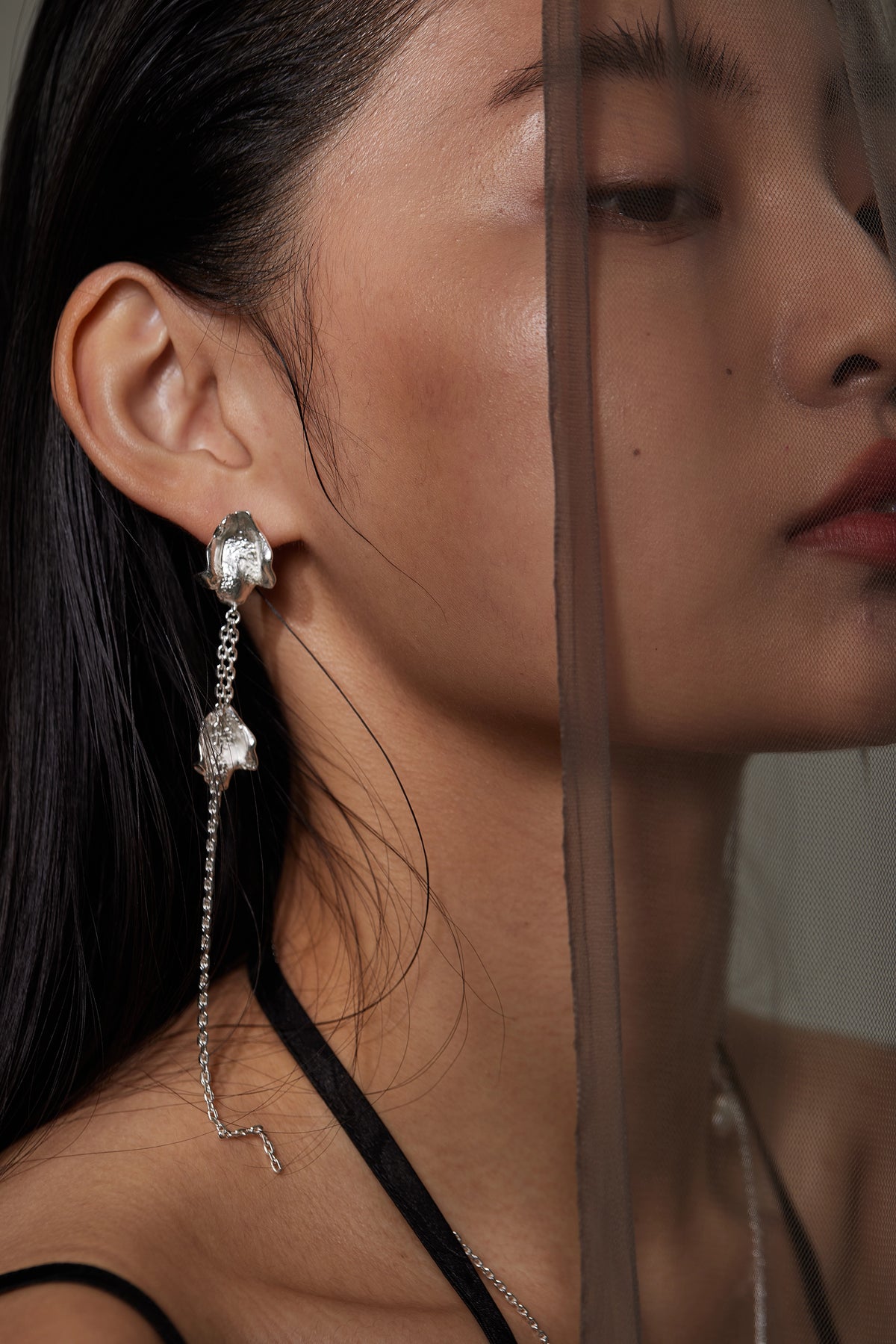 Baroque Pearl Petal Tassel Earrings by Luna-mi, product view 3