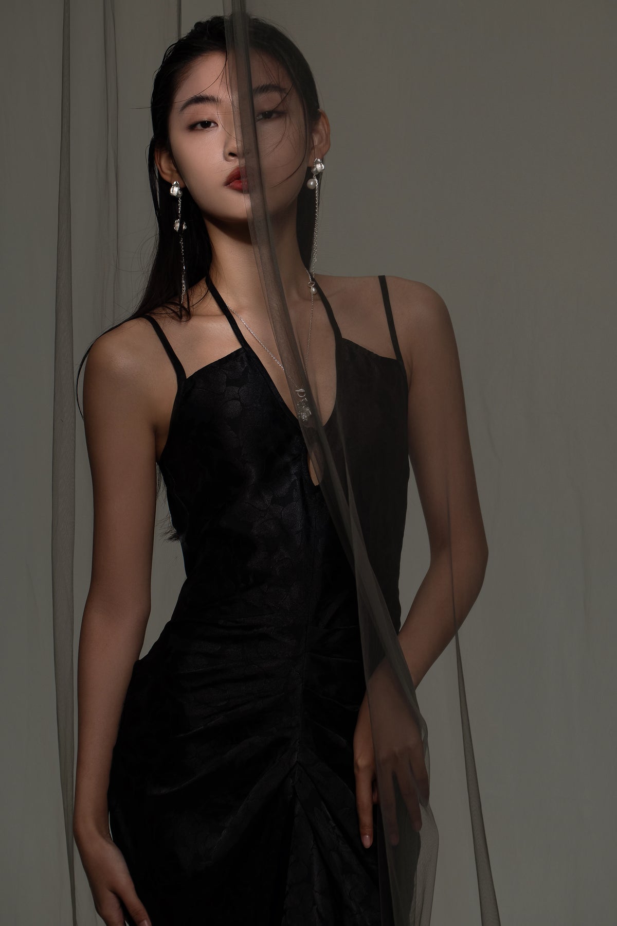Baroque Pearl Petal Tassel Earrings by Luna-mi, product view 4