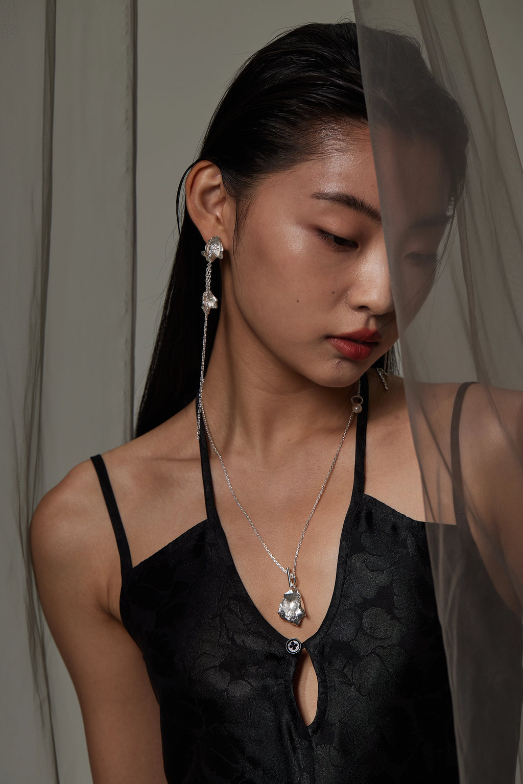 Baroque Pearl Petal Tassel Earrings by Luna-mi, product view 5