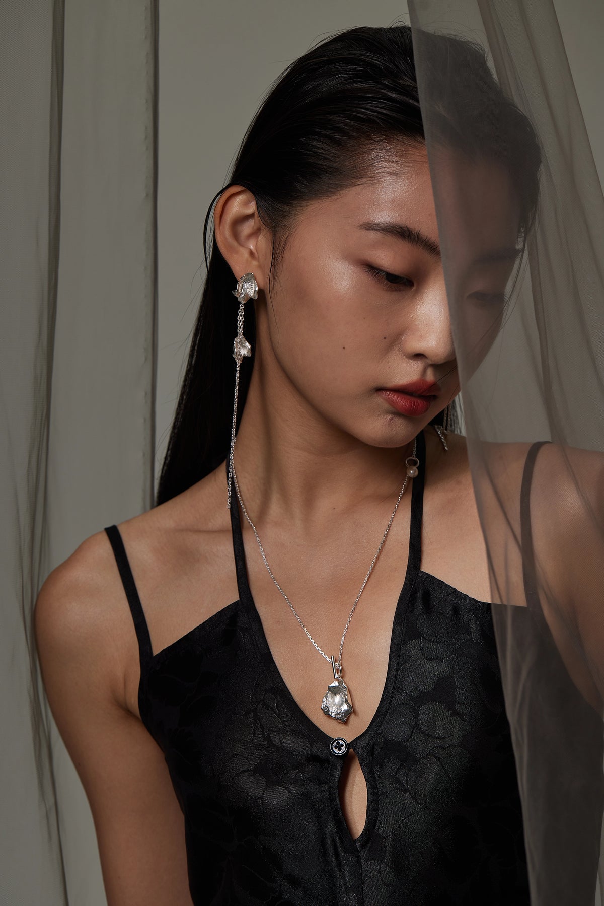 Baroque Pearl Petal Tassel Earrings by Luna-mi, product view 5