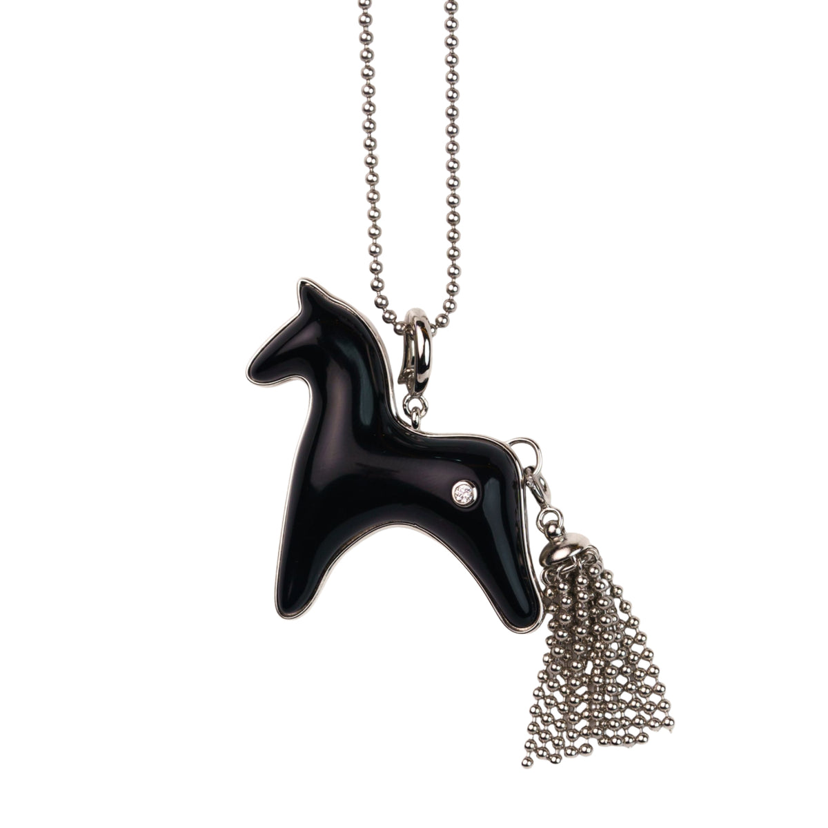 Black Agate Horse Charm Necklace with Detachable Tassel by Aesth & Util, product view 1