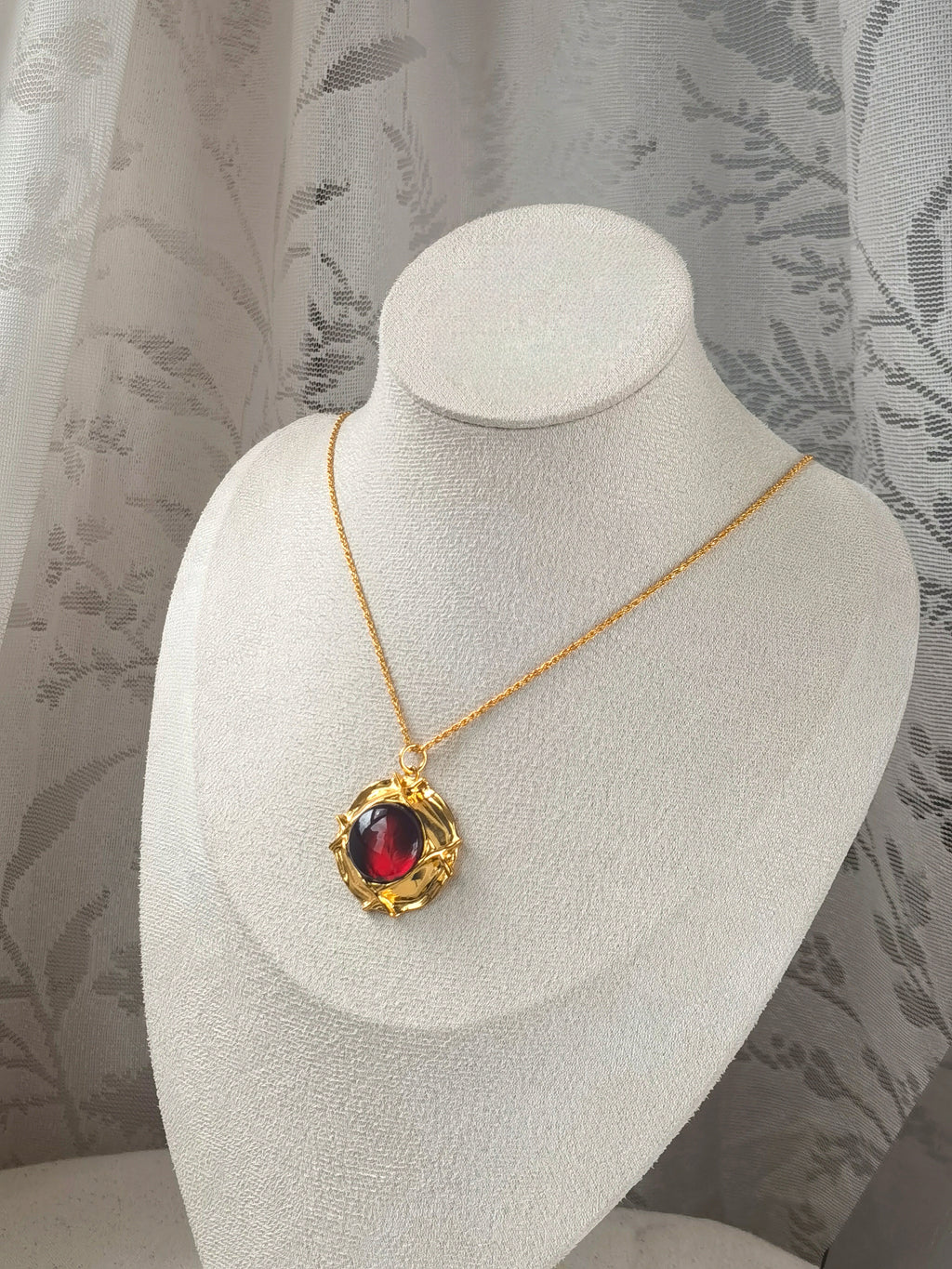 Blood Amber Flower Necklace — Meicily natural blood amber pendant necklace highlighting unique inclusions and timeless