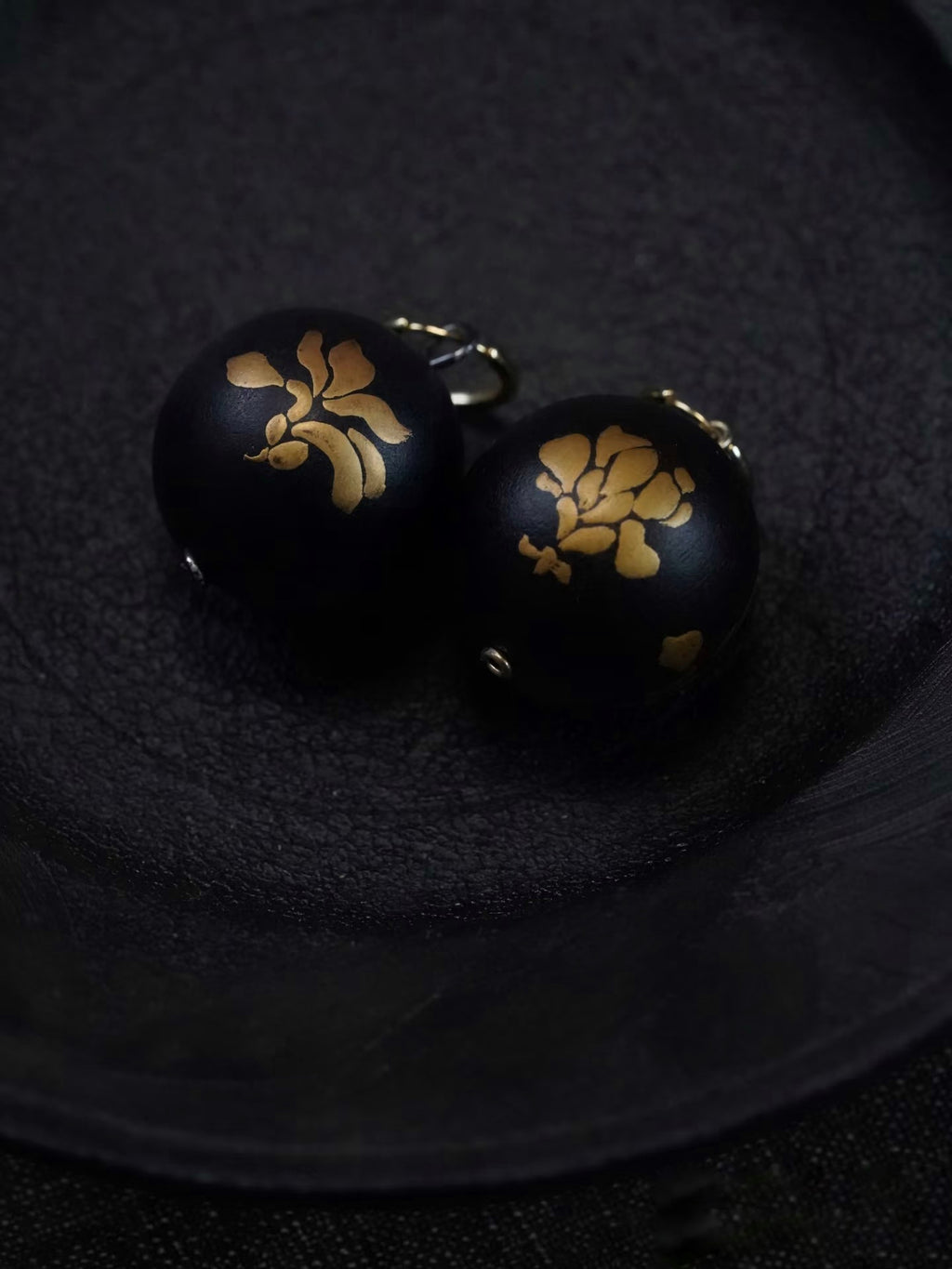 Bloom and Fade Magnolia Lacquer Quasi-Maki-e Earrings by WenKang Lacquer, product view 3