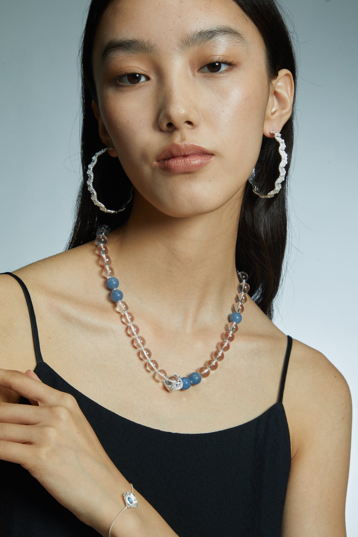 Blooming Beaded Necklace — Aquamarine & Clear Crystal by Luna-mi, product view 2