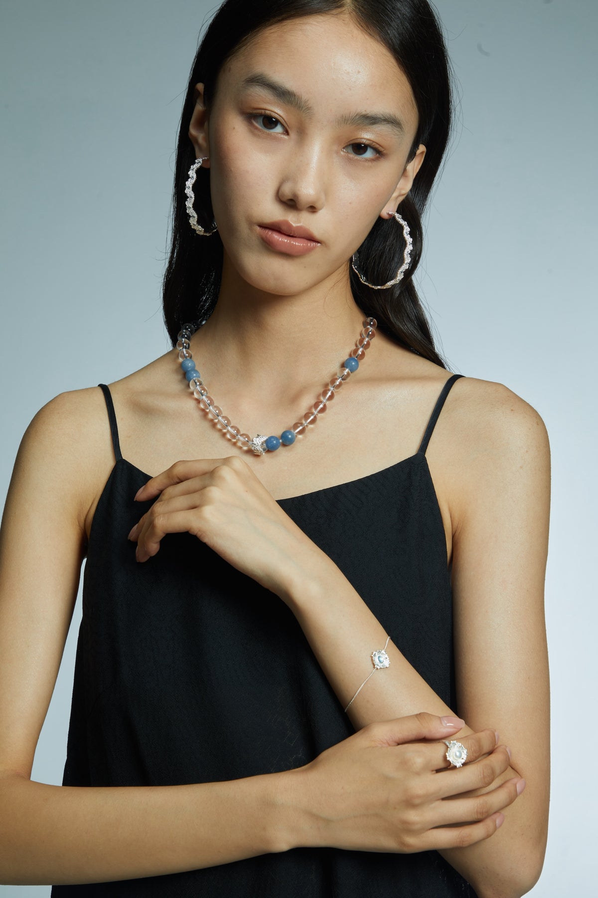 Blooming Beaded Necklace — Aquamarine & Clear Crystal by Luna-mi, product view 3