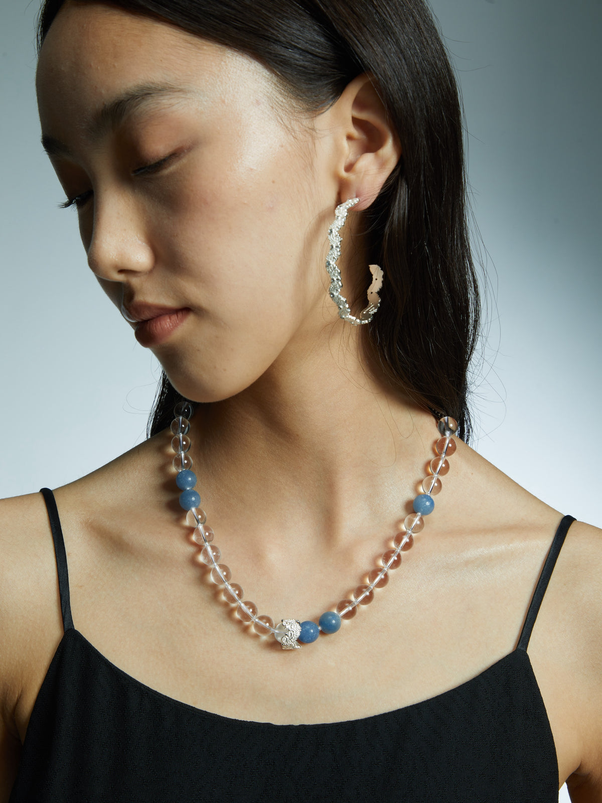 Blooming Beaded Necklace — Aquamarine & Clear Crystal by Luna-mi, product view 4