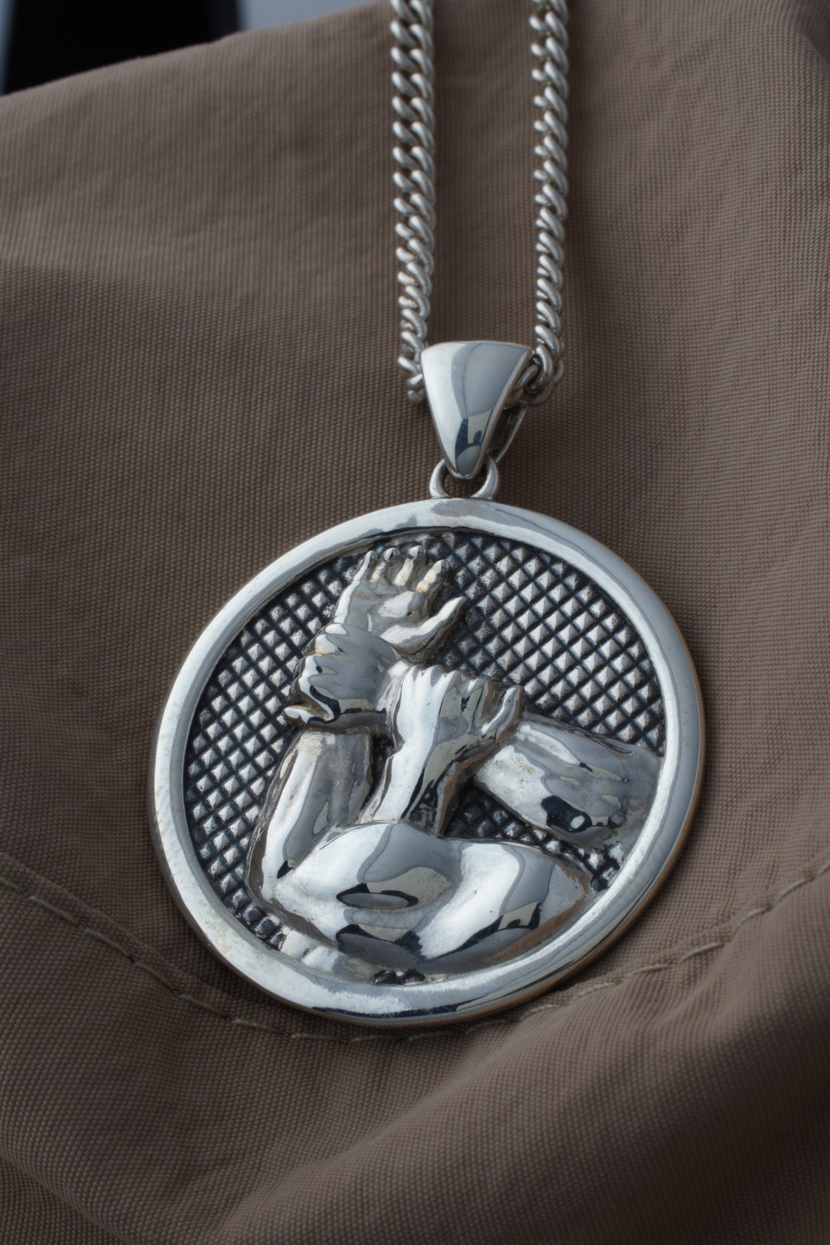 Brazilian Jiu-Jitsu Americana Necklace — Sterling silver BJJ necklace representing the Americana shoulder lock and martial