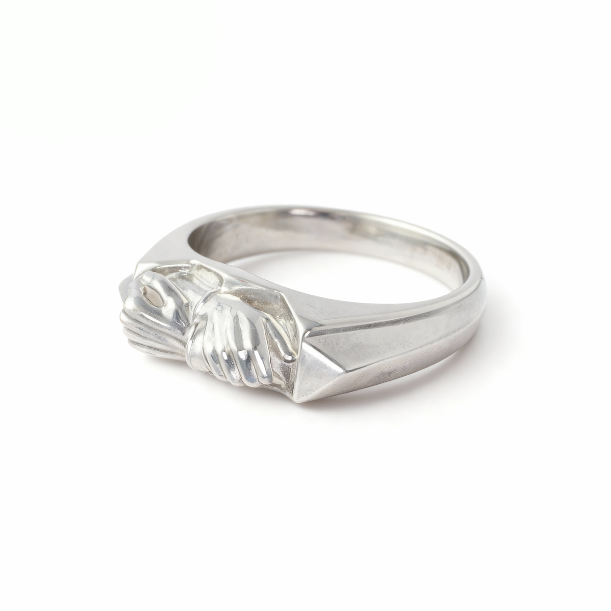 Brazilian Jiu-Jitsu Butterfly Grip Ring — Silver ring with a unique design on a white background