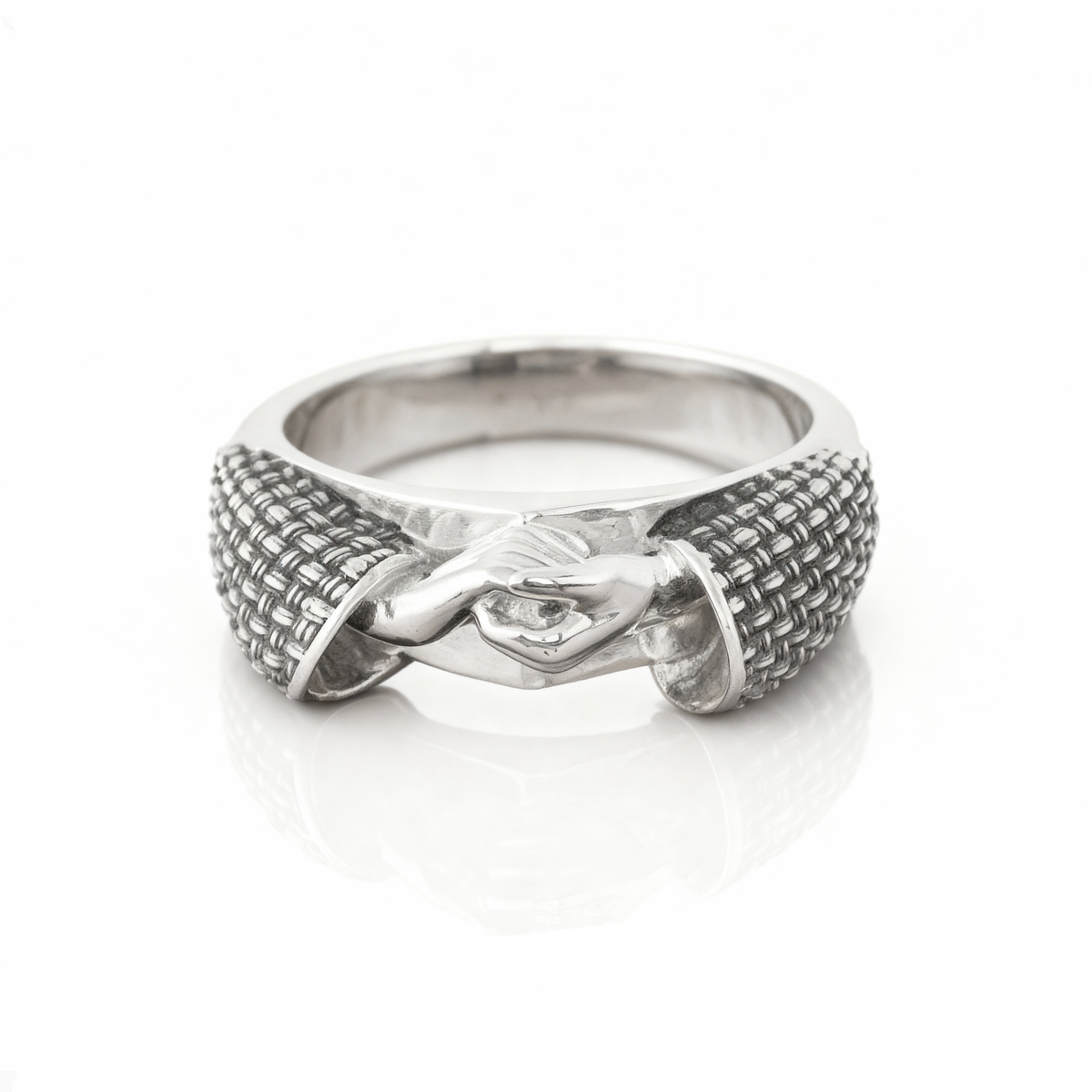 Brazilian Jiu-Jitsu S-Grip Ring — Silver ring with intricate design on a white background