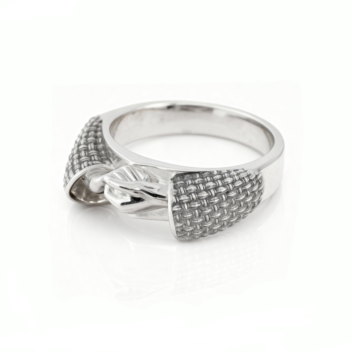 Brazilian Jiu-Jitsu S-Grip Ring — Silver ring with woven design on a white background