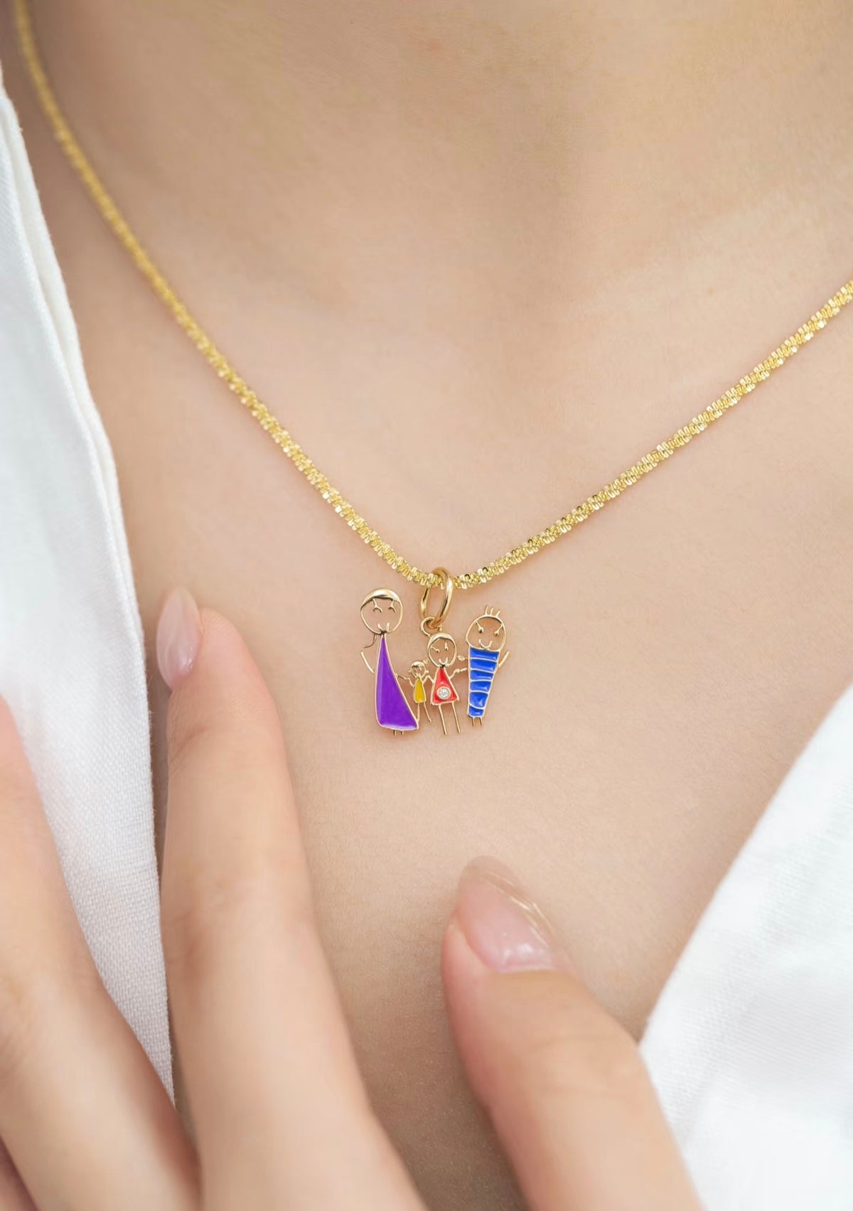 Custom Kids’ Drawing · 18K Gold Enamel Family Pendant (Family of Four) — TETEMOM handcrafted 18K gold enamel pendant