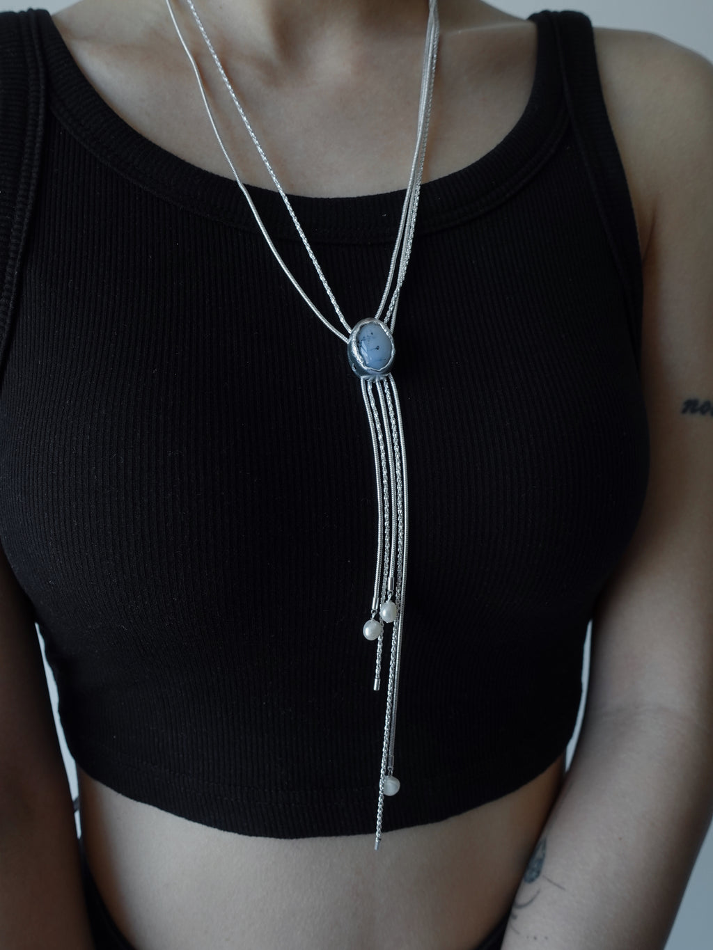 Deep Marine Adjustable Tassel Necklace by Luna-mi, product view 4