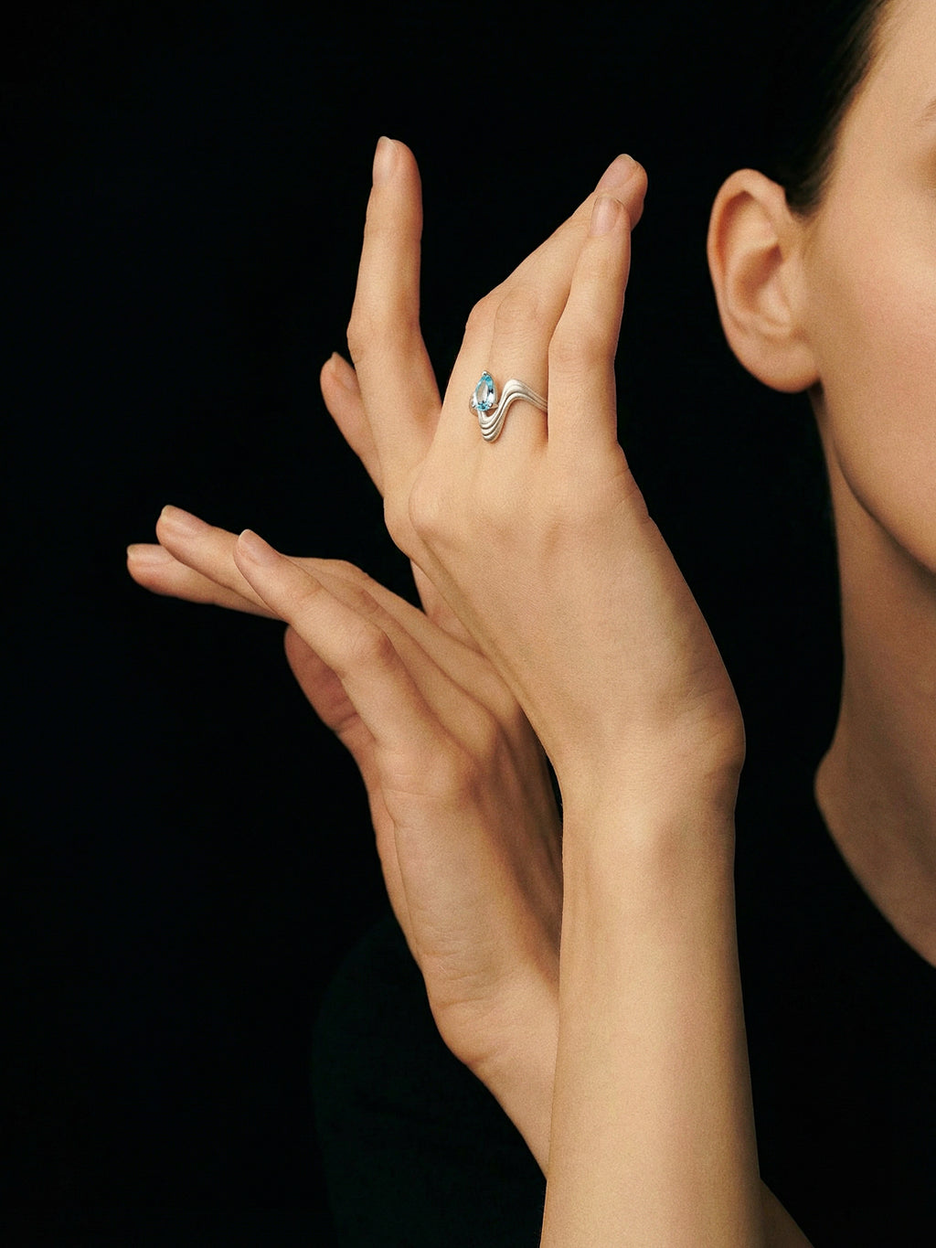 Fluid Waveform · Cubic Zirconia & Silver Ring by ARCHIGEM, product view 2