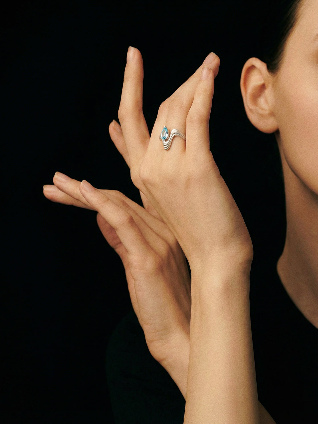 Fluid Waveform · Cubic Zirconia & Silver Ring by ARCHIGEM, product view 2