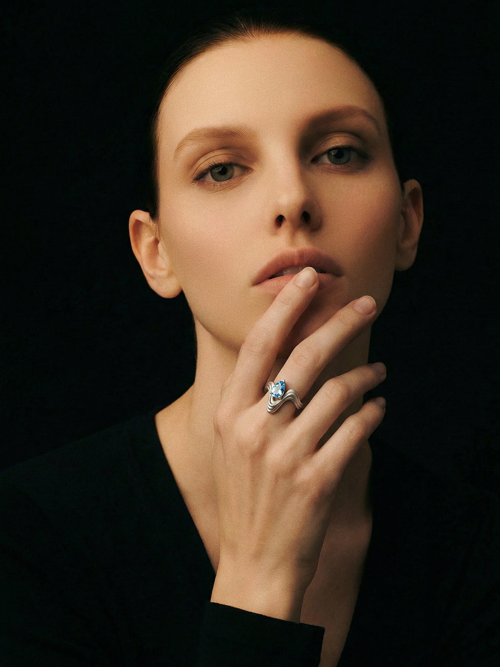 Fluid Waveform · Cubic Zirconia & Silver Ring by ARCHIGEM, product view 3