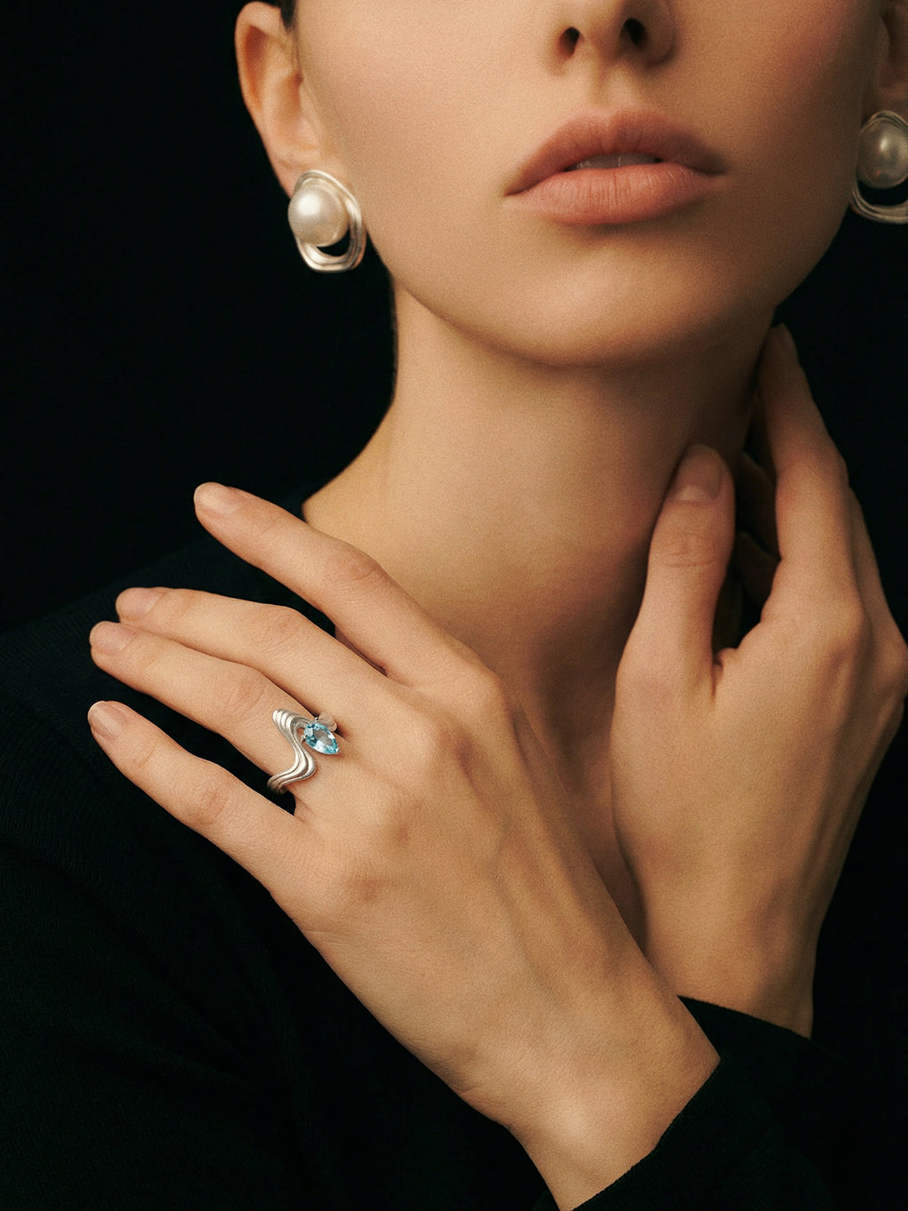 Fluid Waveform · Cubic Zirconia & Silver Ring by ARCHIGEM, product view 4