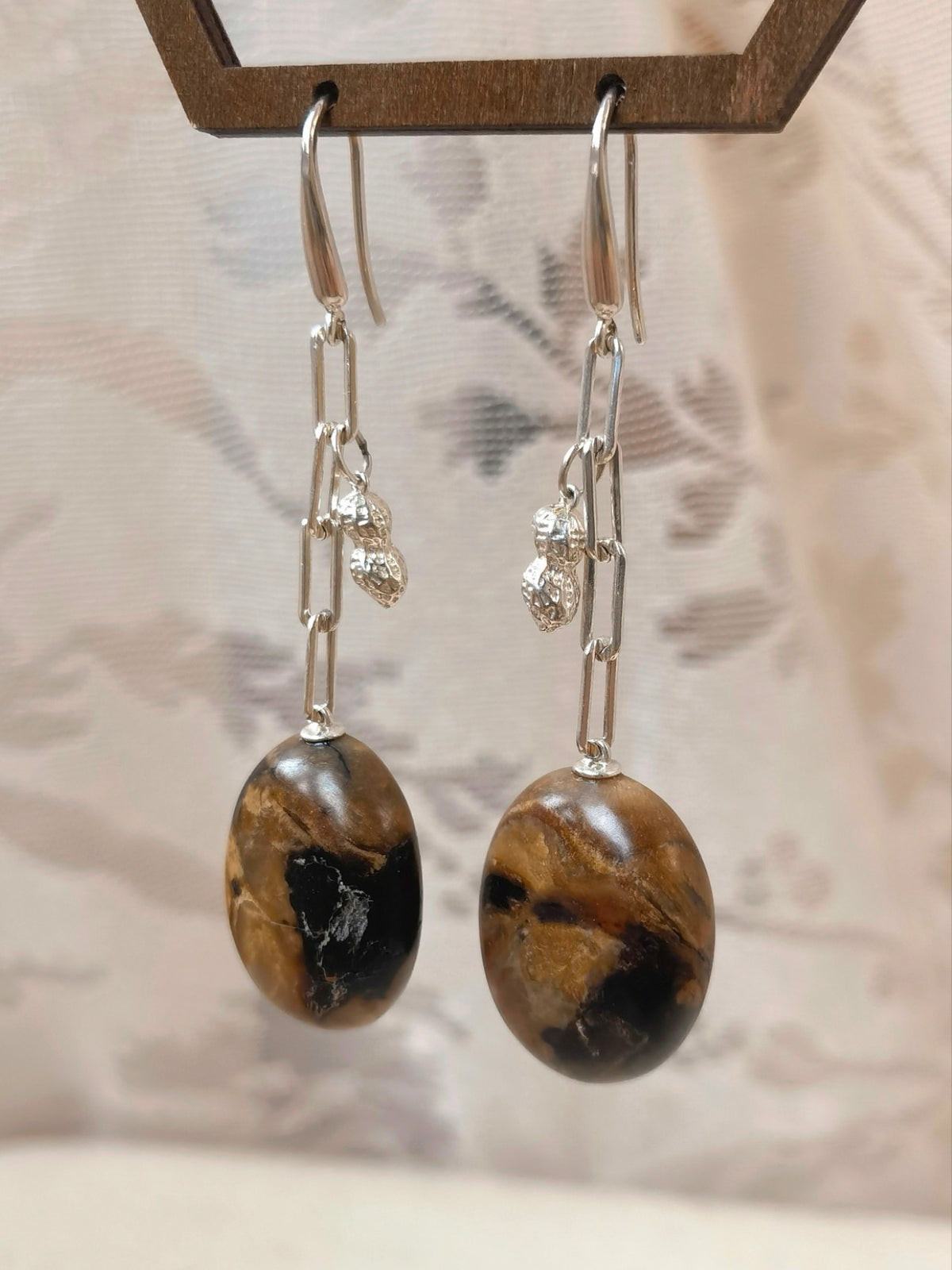 Good Things Grow · Burmese Root Amber & Peanut Earrings — Meicily long drop earrings featuring matte Burmese root amber and